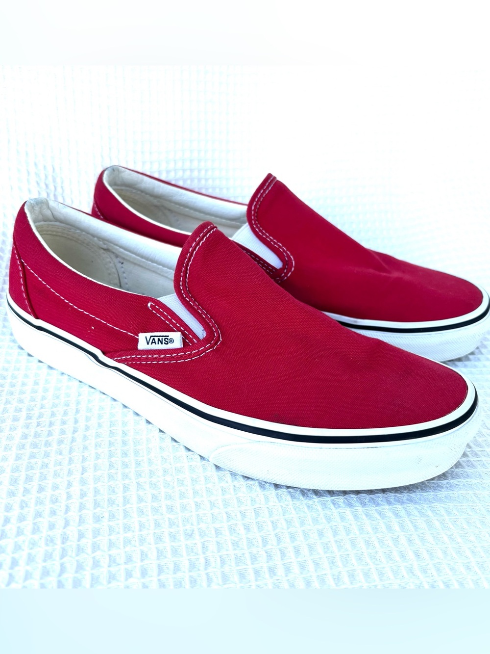 Vans Women’s Red Slip-On Canvas Sneakers